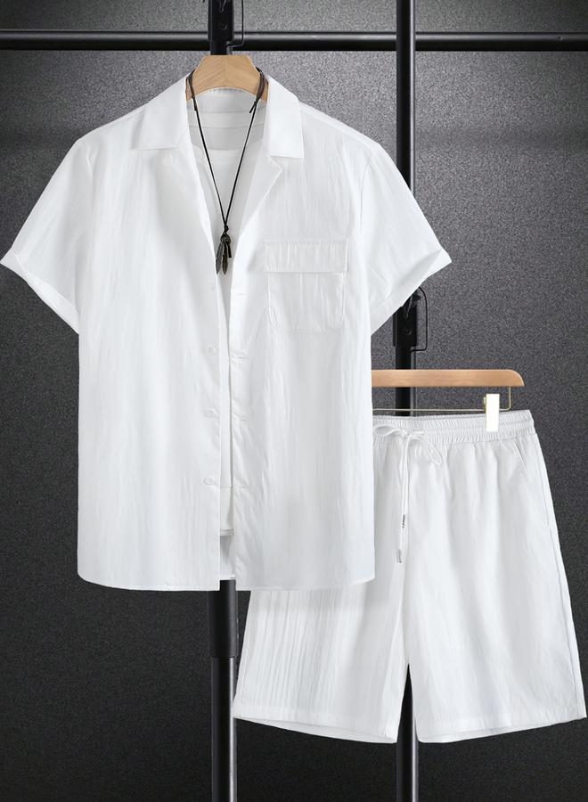 Take Two Men Solid Pocket Detail Shirt and Shorts Co-Ords - Image 2